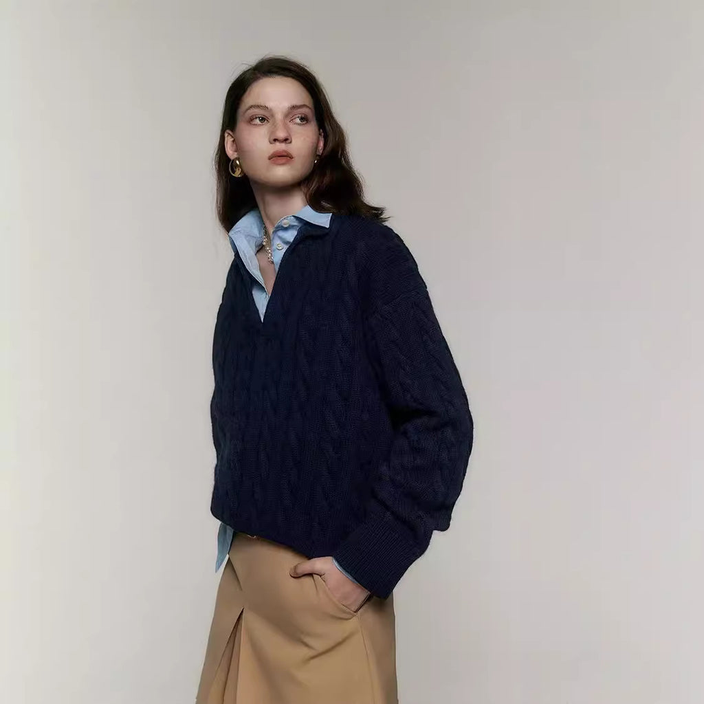 Old Money Style Pure Wool Polo Collar Sweater - L’Heure Marquée 