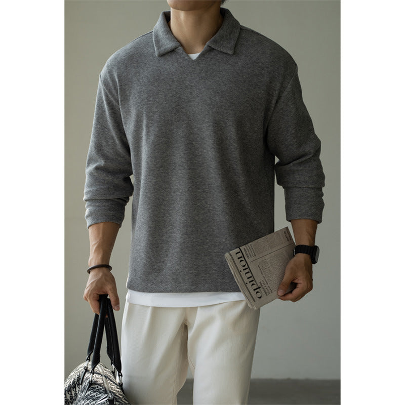 Old Money Style Woolen Sweater With Shoulder Sleeves And Small V-neck Polo Shirt - L’Heure Marquée 