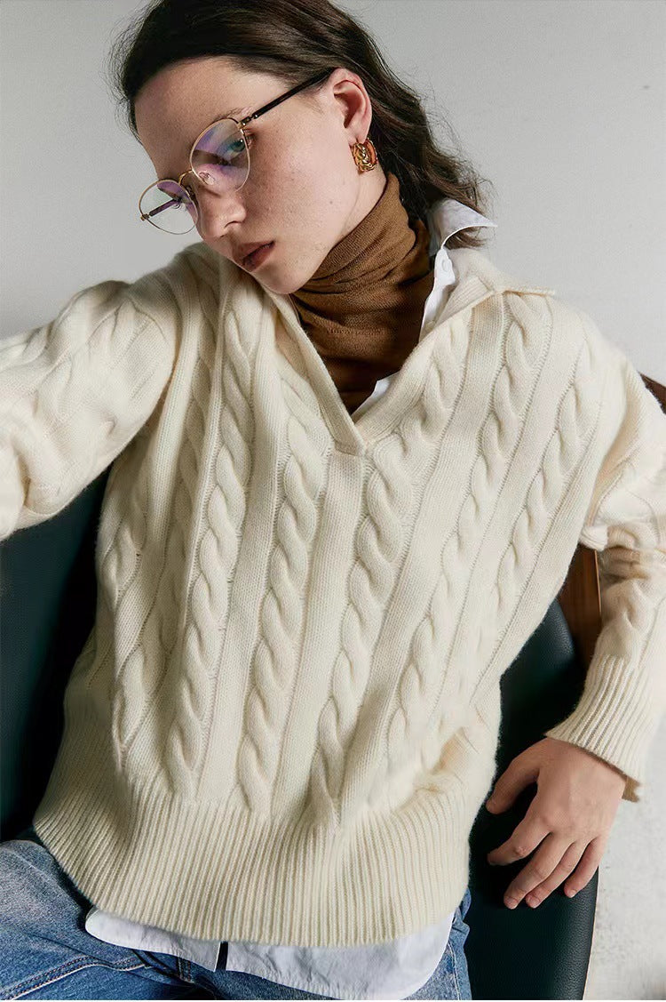 Old Money Style Pure Wool Polo Collar Sweater - L’Heure Marquée 