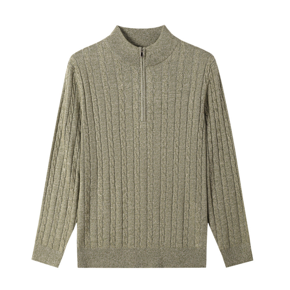 Old Money Style Stand Collar Twisted Men's Casual Zipper Sweater - L’Heure Marquée 