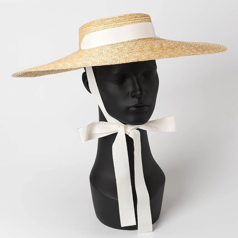 Simple And Fashionable Strappy Straw Flat Hat - L’Heure Marquée 