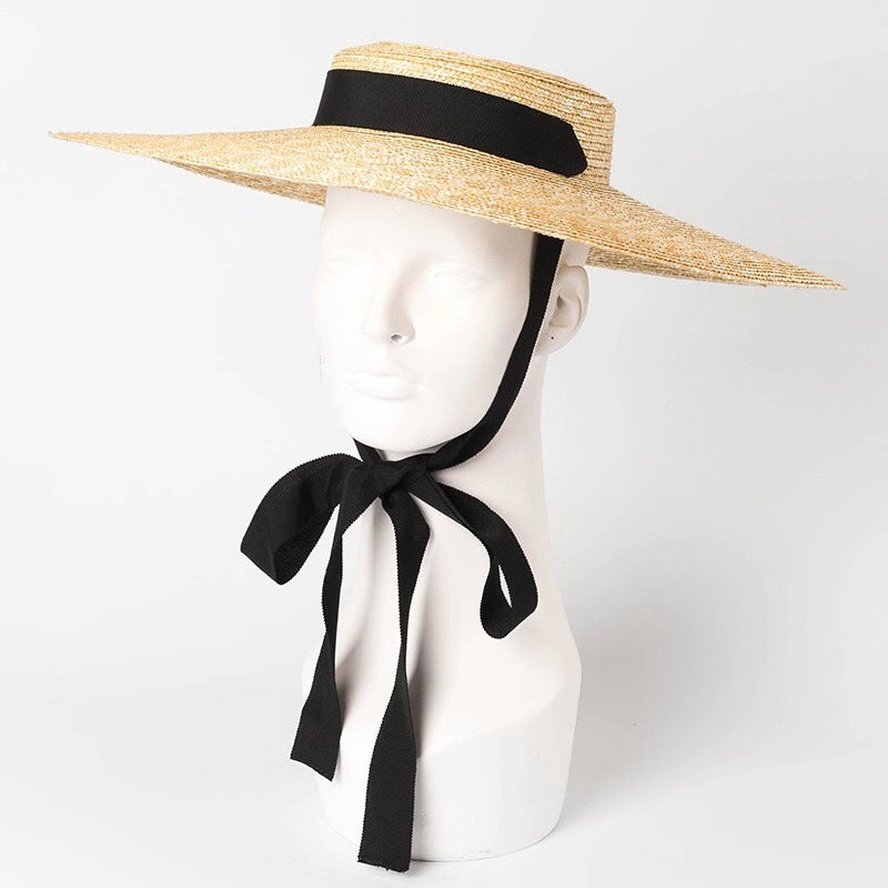 Simple And Fashionable Strappy Straw Flat Hat - L’Heure Marquée 