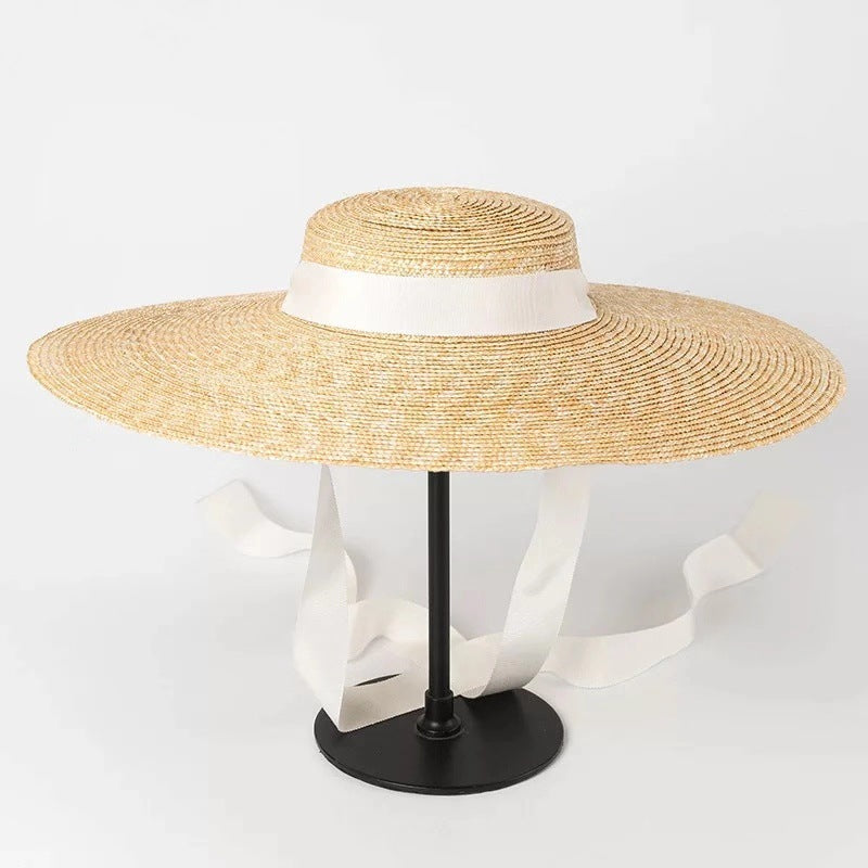 Simple And Fashionable Strappy Straw Flat Hat - L’Heure Marquée 