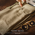 Old Money Style Thin Draping Linen Khaki Baker Pant - L’Heure Marquée 