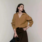 Old Money Style Pure Wool Polo Collar Sweater - L’Heure Marquée 