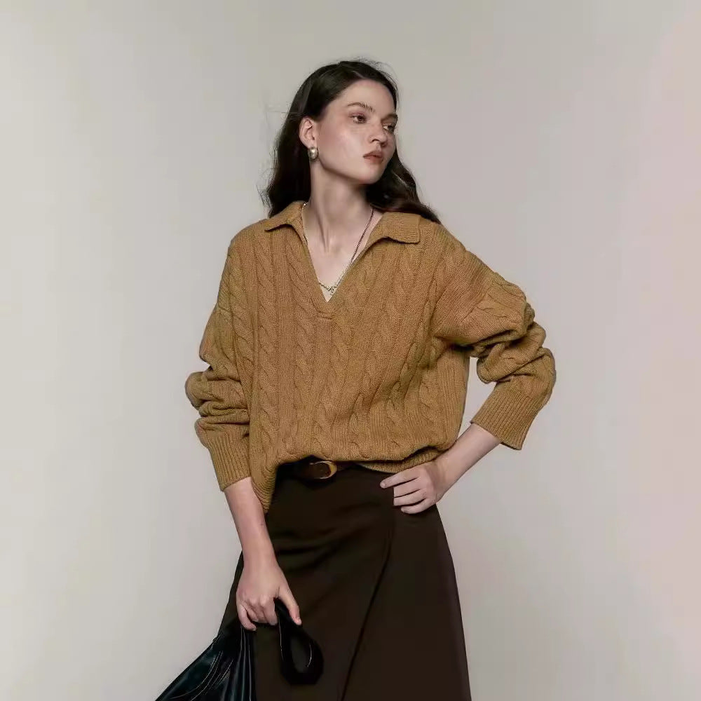 Old Money Style Pure Wool Polo Collar Sweater - L’Heure Marquée 