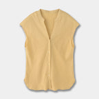 Minimalist Old Money Style Pure Linen V-neck Sleeveless Shirt - L’Heure Marquée 