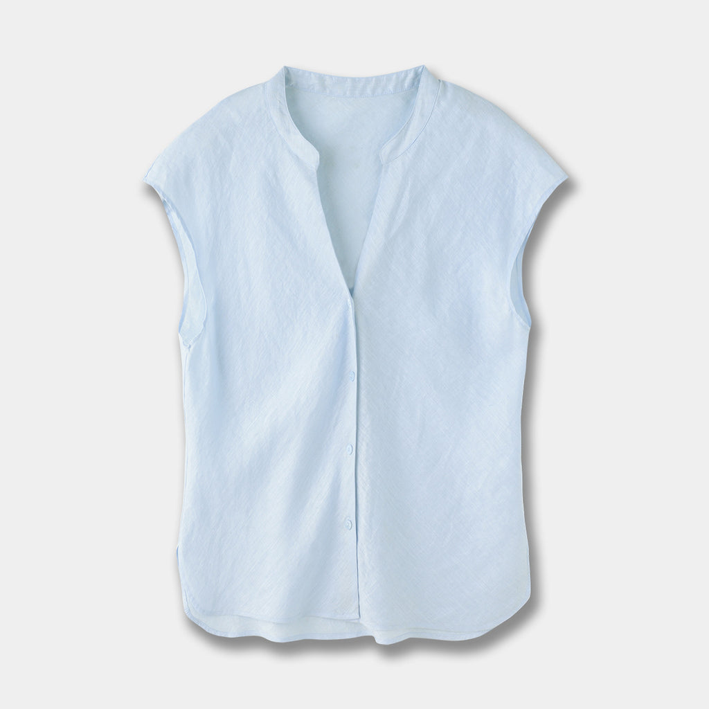 Minimalist Old Money Style Pure Linen V-neck Sleeveless Shirt - L’Heure Marquée 