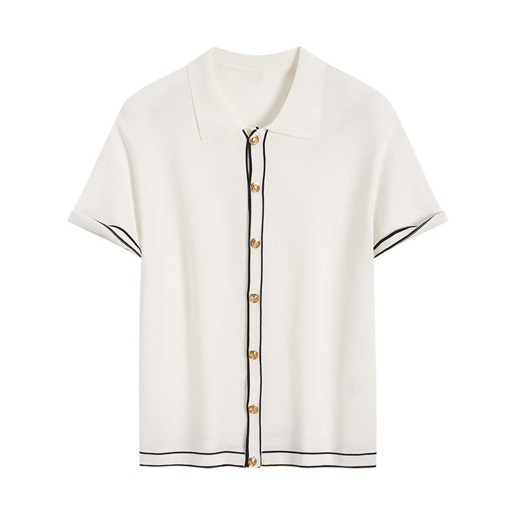 Simple Cardigan Contrast Color Lapels Old Money Style - L’Heure Marquée 