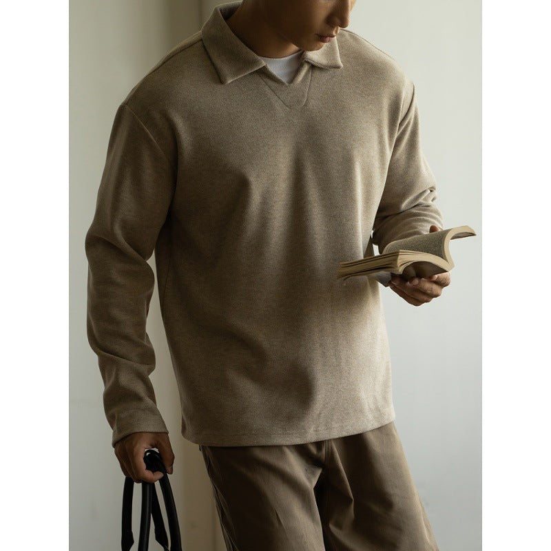 Old Money Style Woolen Sweater With Shoulder Sleeves And Small V-neck Polo Shirt - L’Heure Marquée 