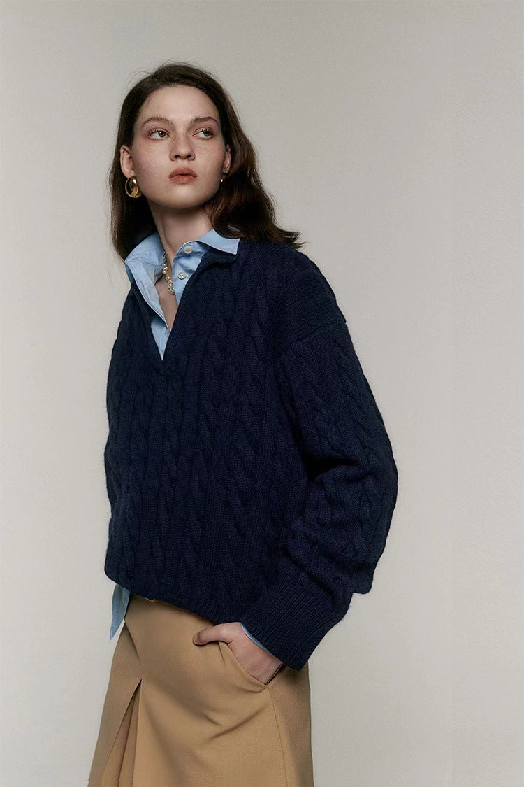 Old Money Style Pure Wool Polo Collar Sweater - L’Heure Marquée 