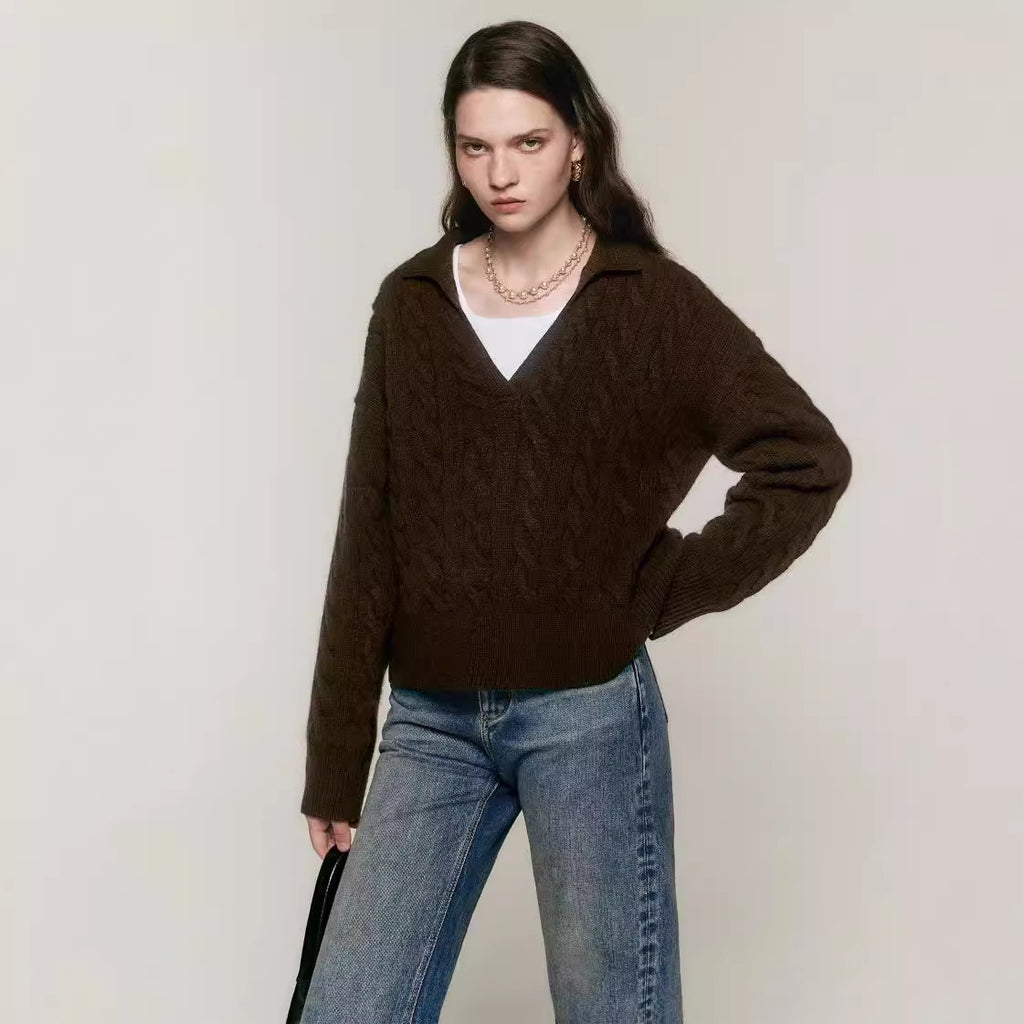 Old Money Style Pure Wool Polo Collar Sweater - L’Heure Marquée 
