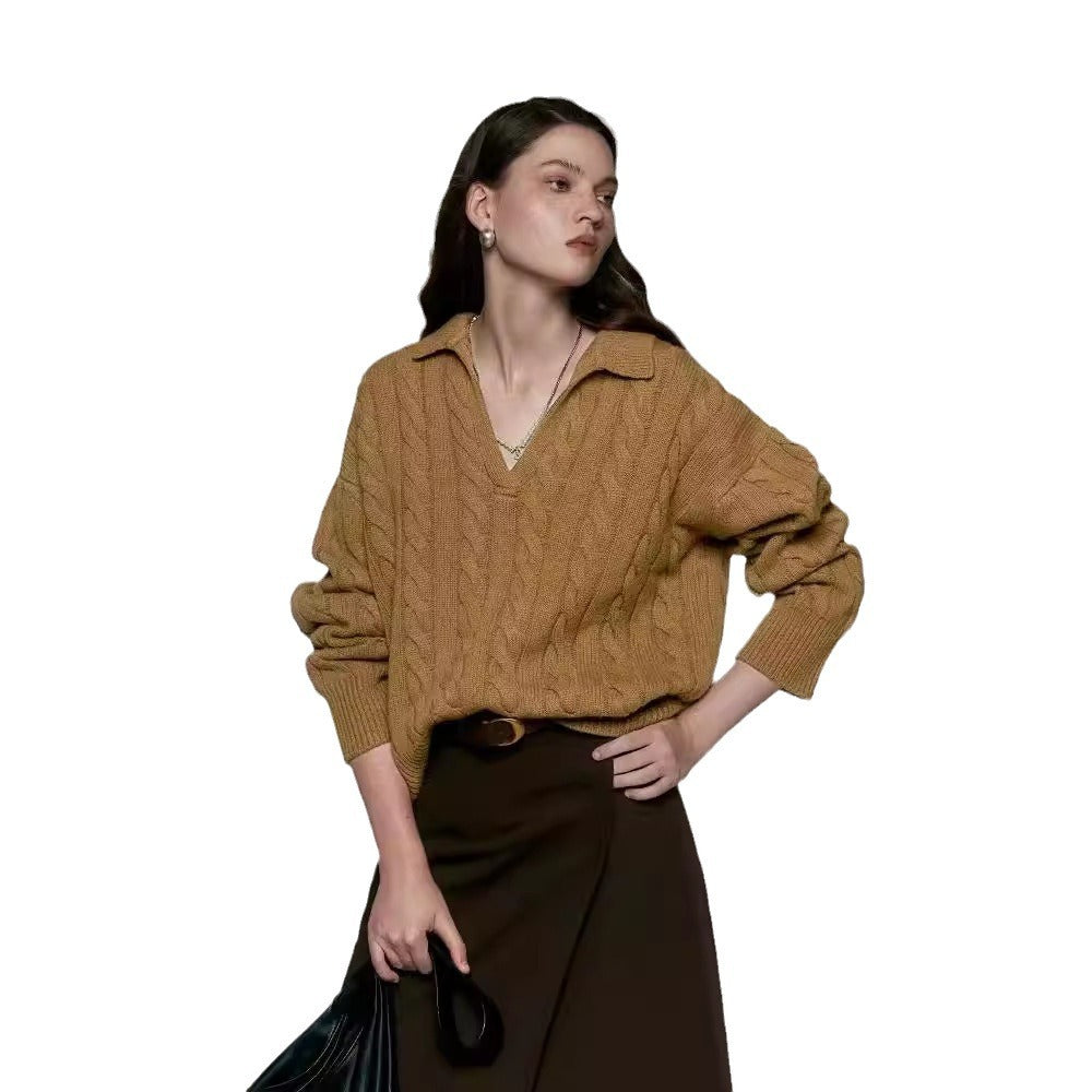 Old Money Style Pure Wool Polo Collar Sweater - L’Heure Marquée 