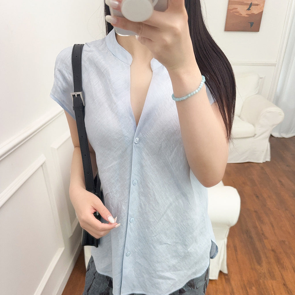 Minimalist Old Money Style Pure Linen V-neck Sleeveless Shirt - L’Heure Marquée 