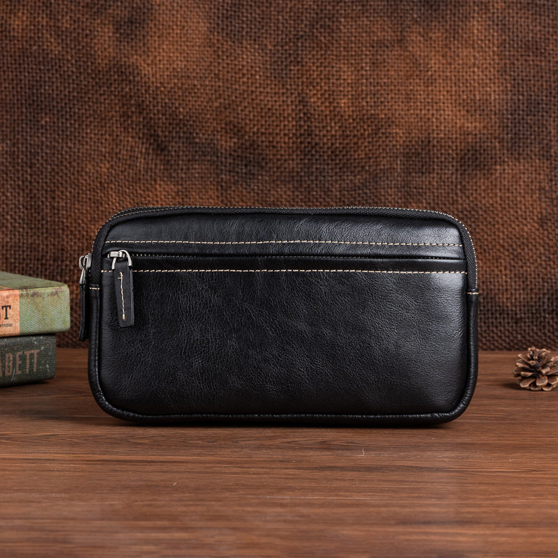 Vertical Model In Square Shape First Layer Cowhide Casual Clutch Men