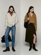 Old Money Style Pure Wool Polo Collar Sweater - L’Heure Marquée 