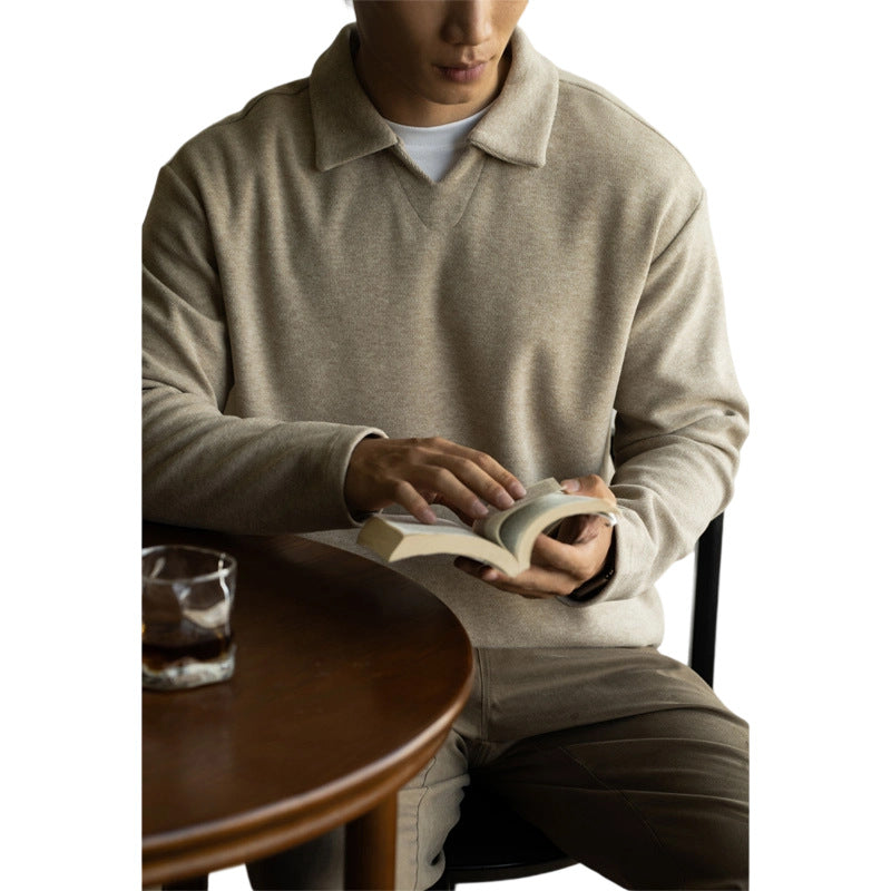 Old Money Style Woolen Sweater With Shoulder Sleeves And Small V-neck Polo Shirt - L’Heure Marquée 