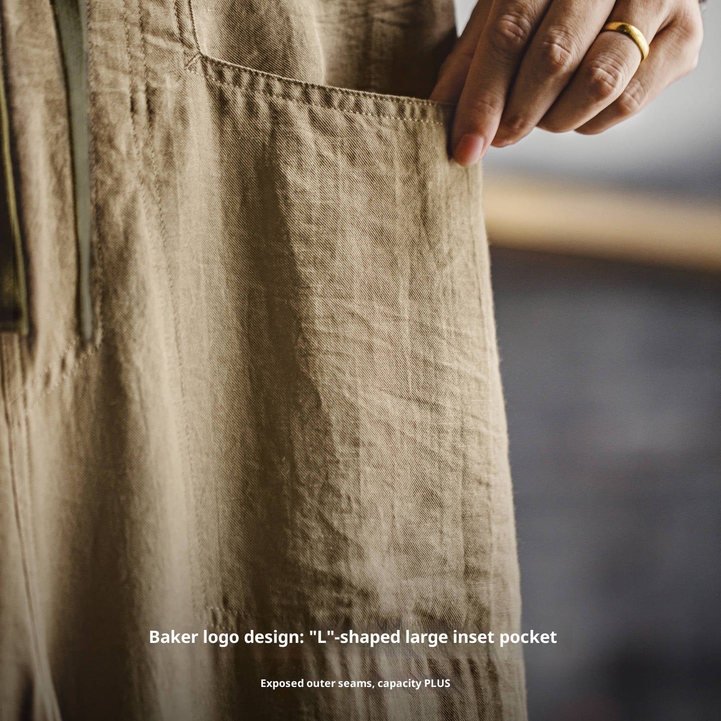 Old Money Style Thin Draping Linen Khaki Baker Pant - L’Heure Marquée 