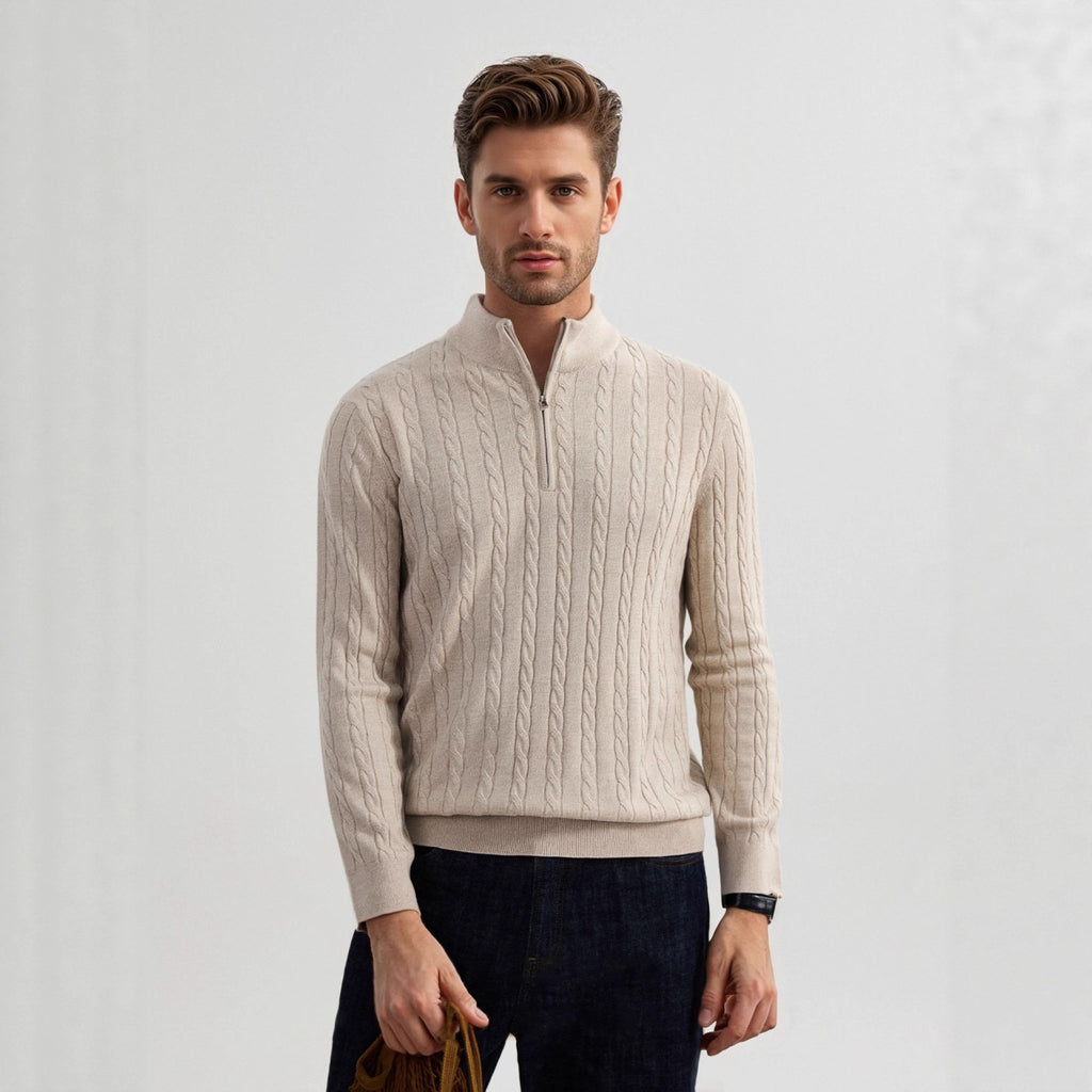 Old Money Style Stand Collar Twisted Men's Casual Zipper Sweater - L’Heure Marquée 