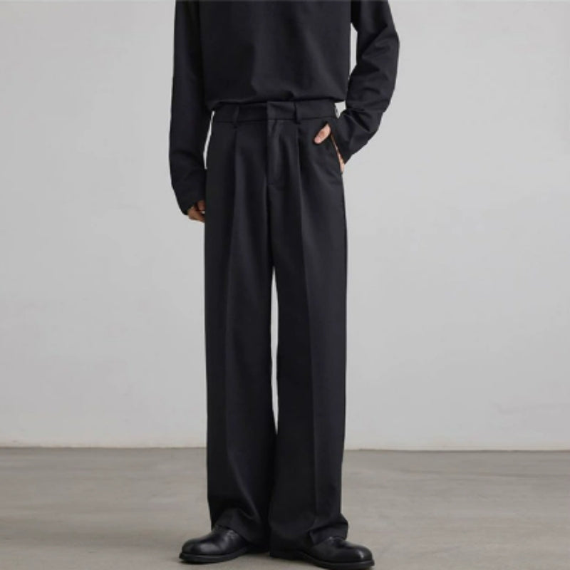 Old Money Style Pleated American Neutral Straight Casual Suit Pants - L’Heure Marquée 