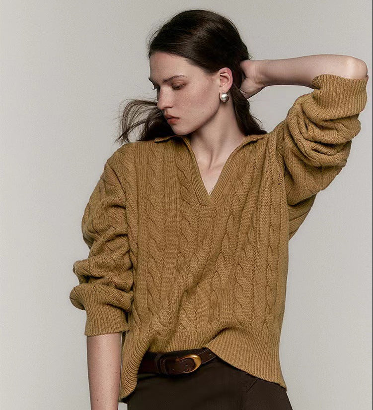 Old Money Style Pure Wool Polo Collar Sweater - L’Heure Marquée 