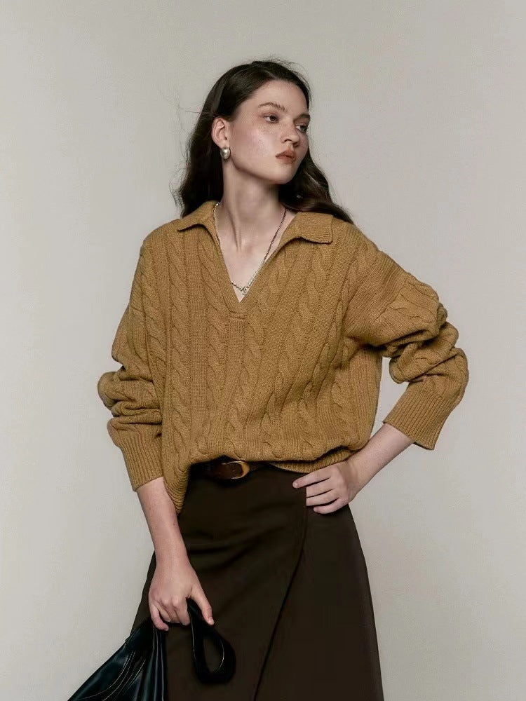 Old Money Style Pure Wool Polo Collar Sweater - L’Heure Marquée 