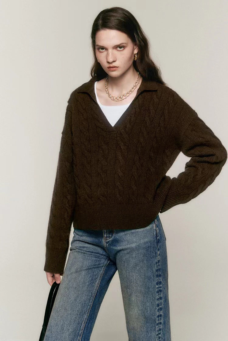 Old Money Style Pure Wool Polo Collar Sweater - L’Heure Marquée 