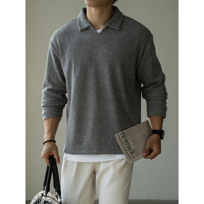 Old Money Style Woolen Sweater With Shoulder Sleeves And Small V-neck Polo Shirt - L’Heure Marquée 