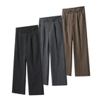 Old Money Style Pleated American Neutral Straight Casual Suit Pants - L’Heure Marquée 