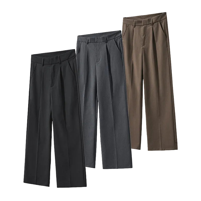 Old Money Style Pleated American Neutral Straight Casual Suit Pants - L’Heure Marquée 