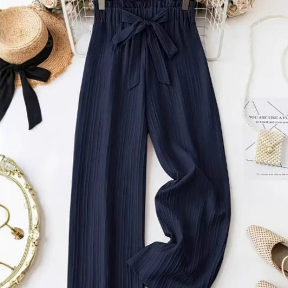 Women's Wide Leg Solid Color Casual Polyester Pant - L’Heure Marquée 