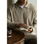 Old Money Style Woolen Sweater With Shoulder Sleeves And Small V-neck Polo Shirt - L’Heure Marquée 