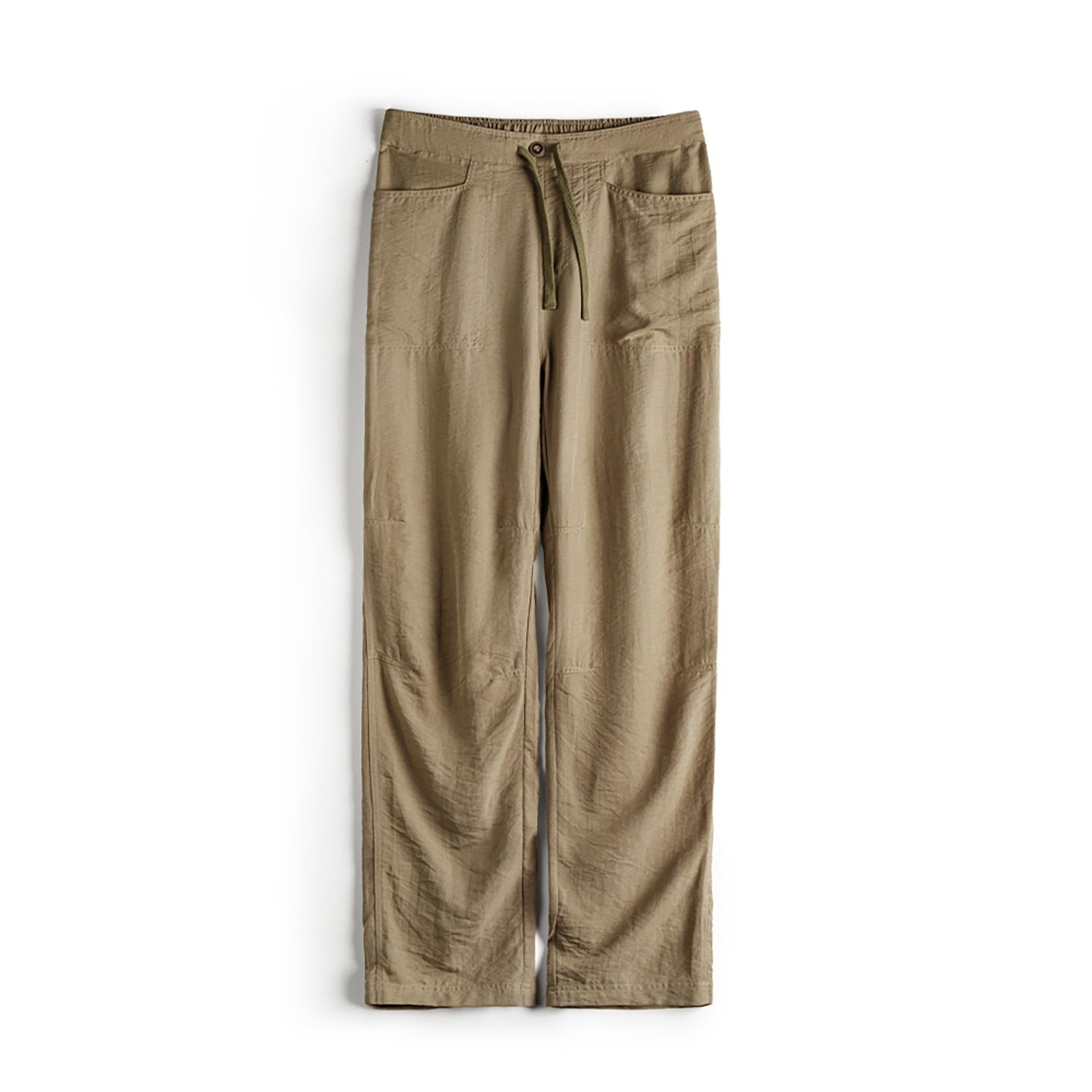 Old Money Style Thin Draping Linen Khaki Baker Pant - L’Heure Marquée 
