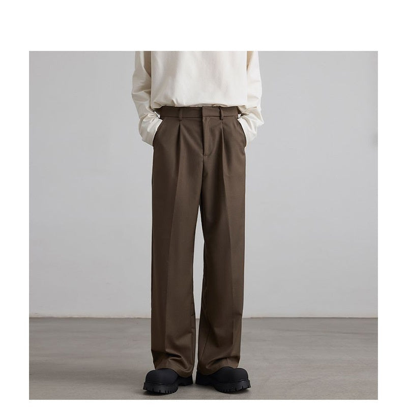 Old Money Style Pleated American Neutral Straight Casual Suit Pants - L’Heure Marquée 