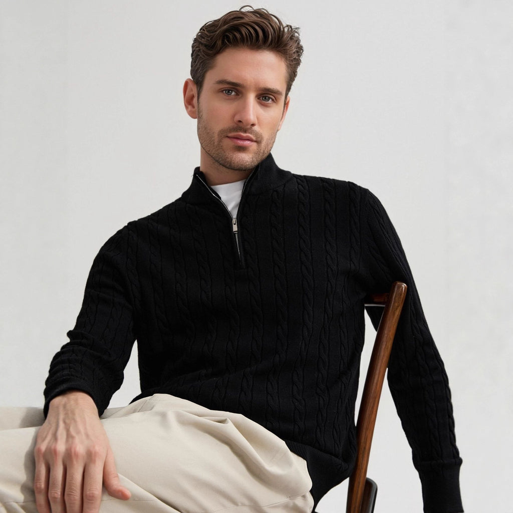 Old Money Style Stand Collar Twisted Men's Casual Zipper Sweater - L’Heure Marquée 